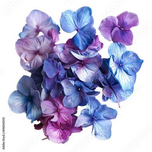 Blue hydrangea flowers isolated on white or transparent background