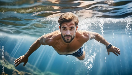 Man Swimming Underwater in the Ocean