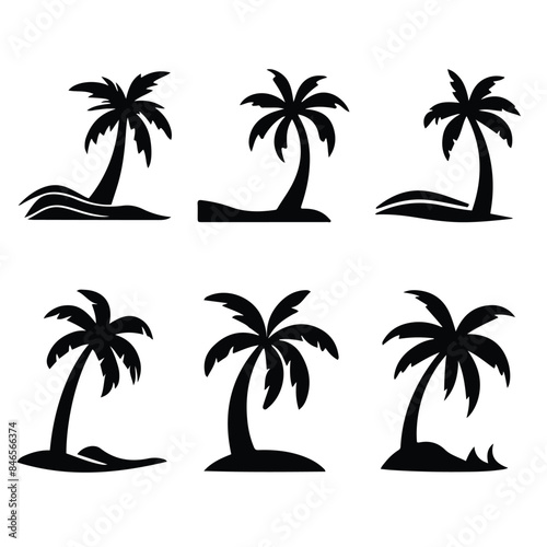 palm tropical tree set icons black silhouette illustration isolated on white background