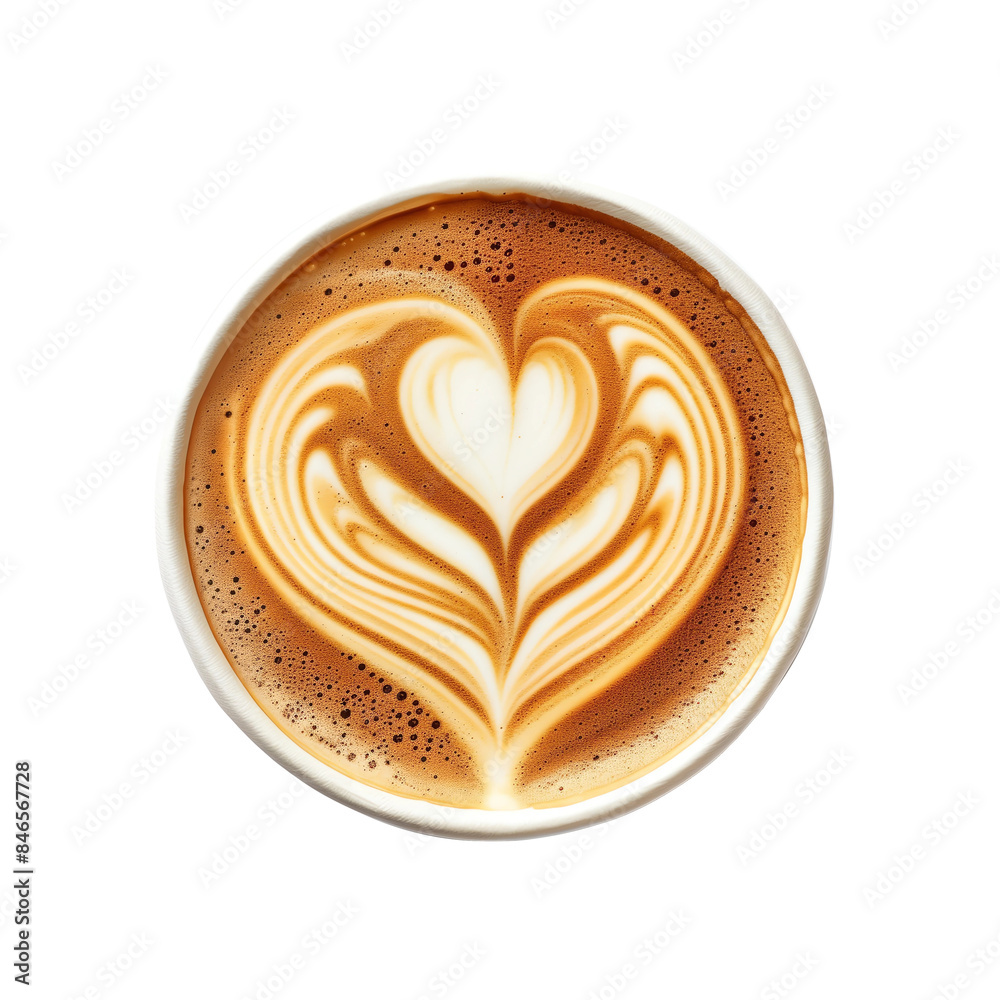 Aroma coffee in white cup, top view