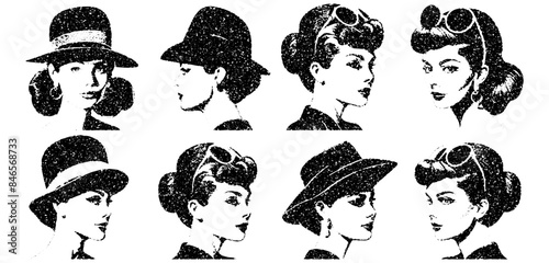 monochrome vector 70s woman portrait in mezzotint photocopy effect, for grunge punk y2k collage design. retro elements. brutalist vintage illustration music poster.