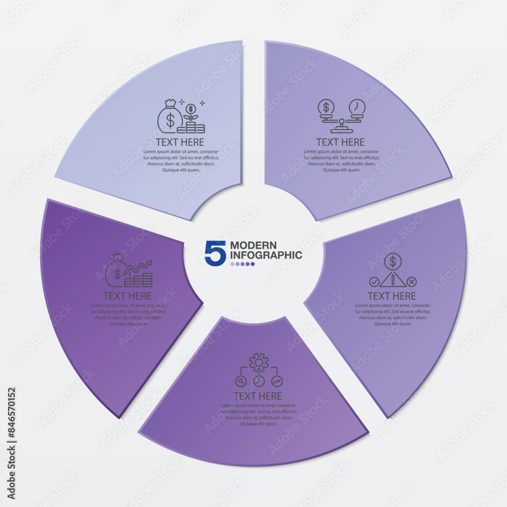 Blue tone circle infographic with 5 steps, process or options. Blue tone circle infographic with 5 steps, process or options.