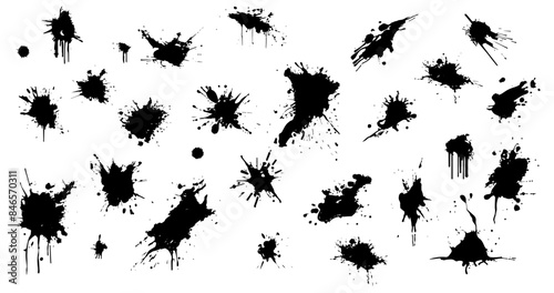 Set of black paint, ink brush strokes, brushes, lines, grungy. Abstract dirty artistic design elements, boxes, frames. Vector illustration. Isolated on white