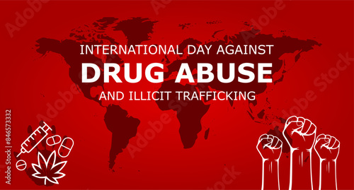 International Day Against Drug Abuse and Illicit Trafficking on 26 June Banner Background. Horizontal Banner Template Design. Vector Illustration