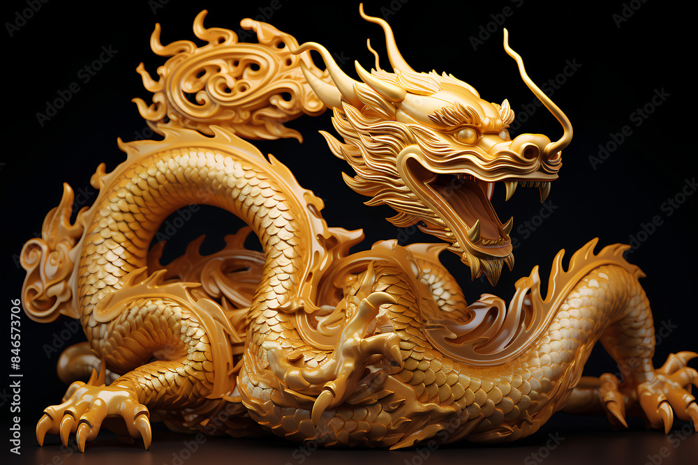 horizontal left to right 3d chinese happy gold dragon with happy face horizontal left to right 3d chinese happy gold dragon with happy face