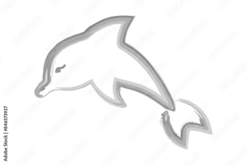 Fototapeta premium Dolphin. Sketch. Vector illustration. Hand drawn watercolor drawing. Outline on a white isolated background. Marine mammal. An ocean dweller with fins and a tail. Coloring book for children