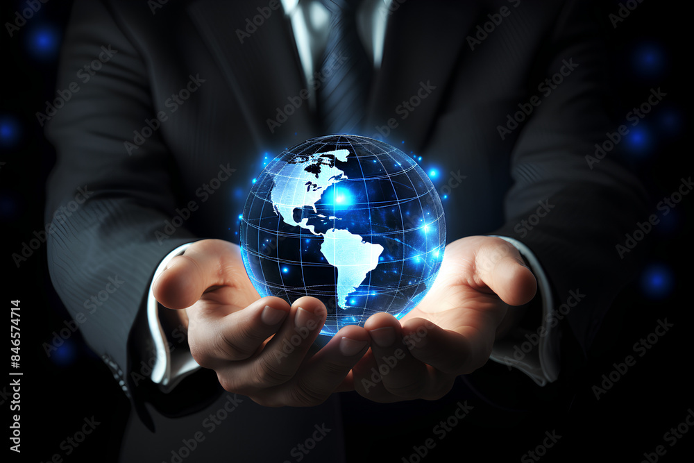 Image of globe on palm of businessman. Media technologies Image of globe on palm of businessman. Media technologies