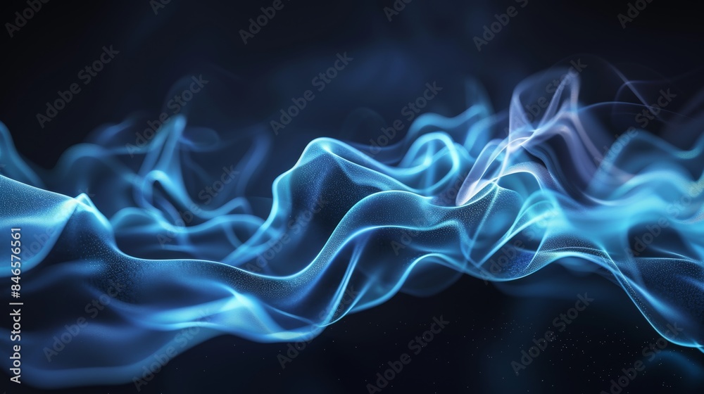 Fototapeta premium Abstract blue dynamic waves on black background