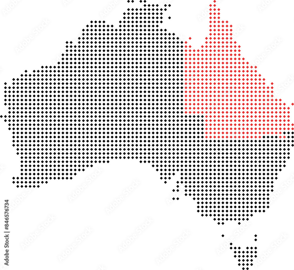 Obraz premium Queensland Map Halftone Dots Australia Country Illustration Halftones Background for Design Presentation. vector abstract pixel black of Australia map. easy editing