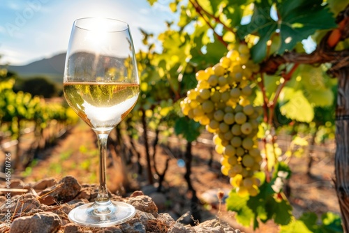 Sunny vineyard white wine tasting experience