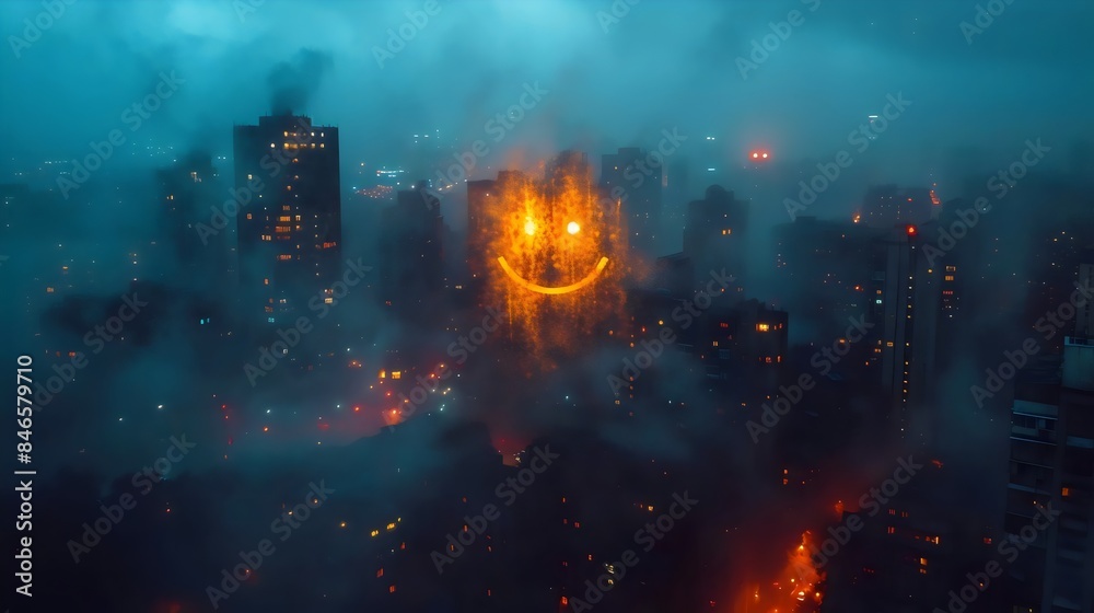 Obraz premium A city skyline with a smiling face drawn on it
