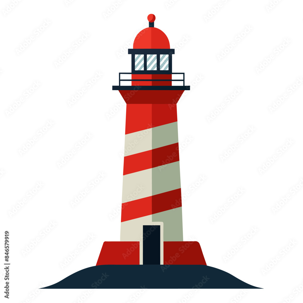 There is a red, white, and blue lighthouse standing on a white background There is a red, white, and blue lighthouse standing on a white background
