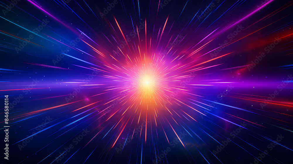 Colored light radiates outward from the center Colored light radiates outward from the center