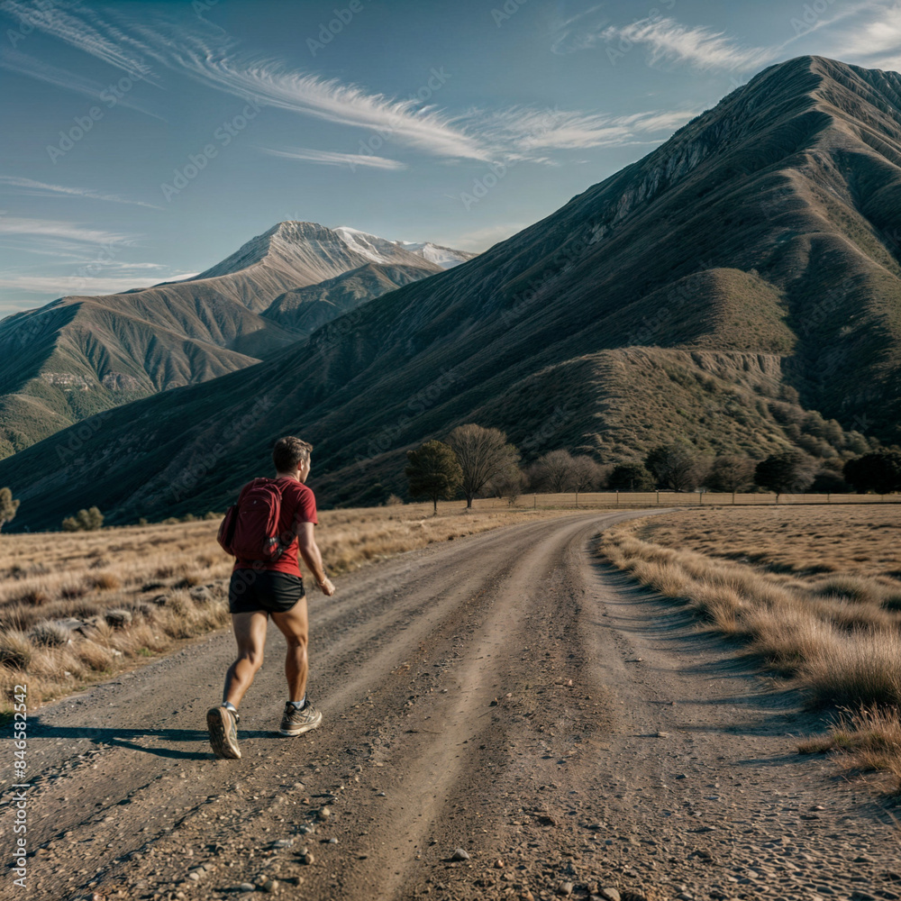 Atleta de carreras de aventura por senderos agrestes.