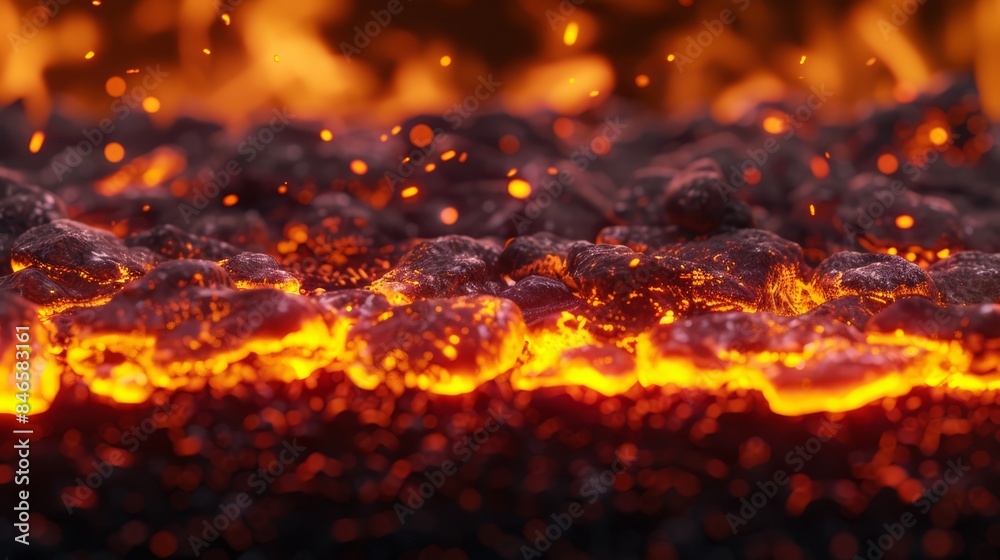 Burning coals with intense flames in the background, depicting extreme heat and energy. The concept is fire and heat. Burning coals with intense flames in the background, depicting extreme heat and energy. The concept is fire and heat.