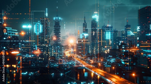 A futuristic cityscape with holographic communication interfaces, depicting a world of borderless connectivity and interaction. © Plaifah