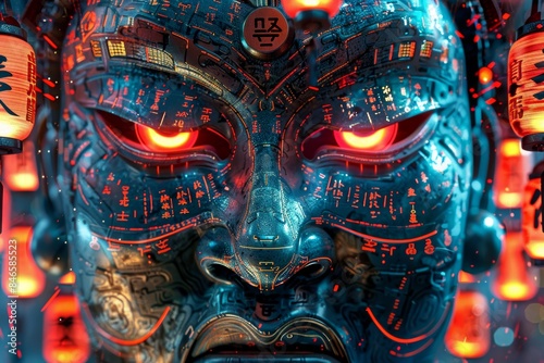 Futuristic Japanese Mask with Neon Accents for Sci-Fi Fans Generative AI
