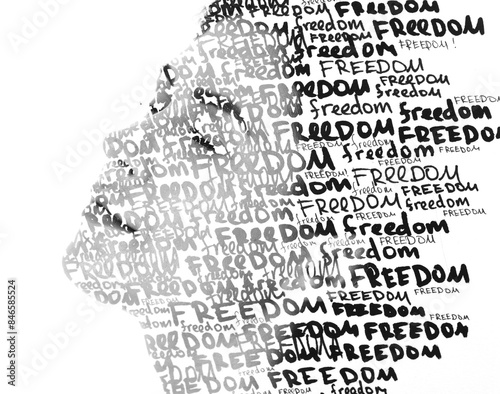A black and white lettering paintography portrait of a woman