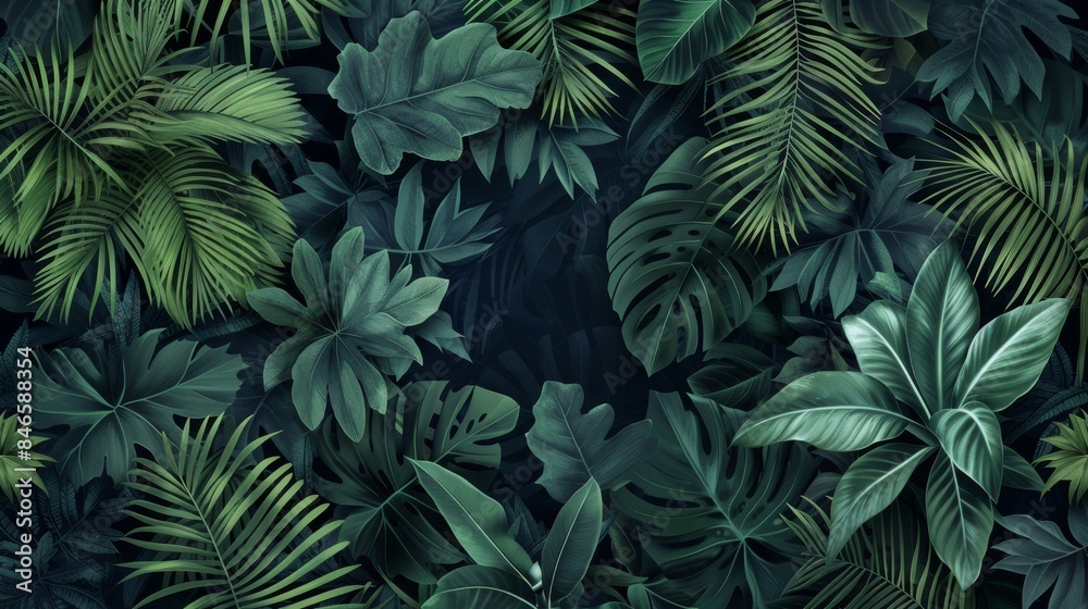 tropical leaves on a dark background