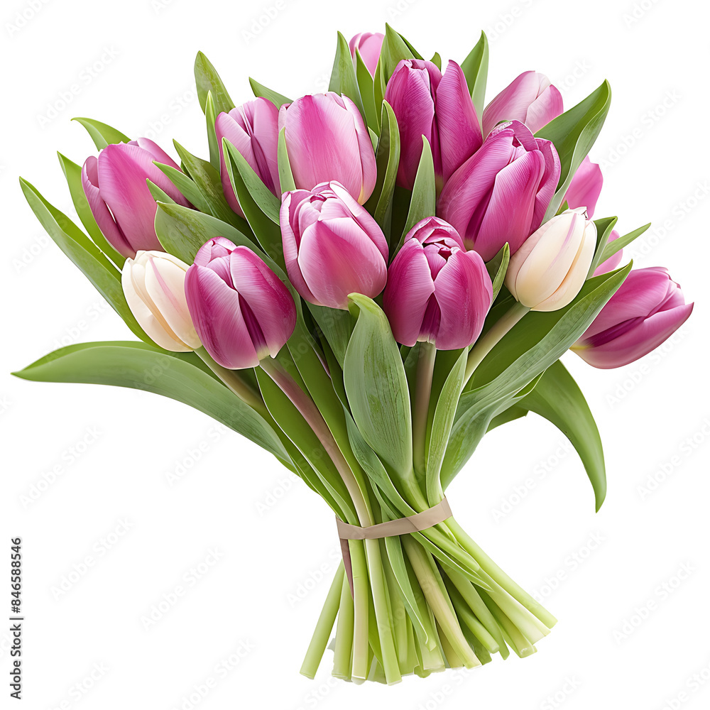 Tulip flower bouquet for wedding isolated on white or transparent background