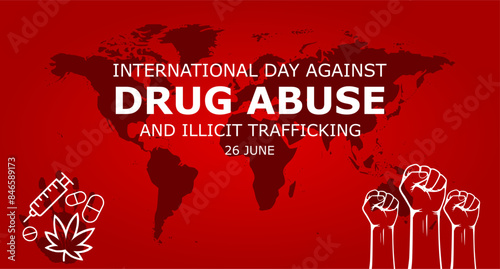 International Day Against Drug Abuse and Illicit Trafficking on 26 June Banner Background. Horizontal Banner Template Design. Vector Illustration