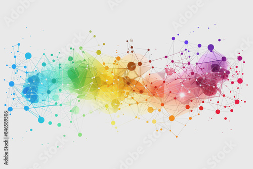 Abstract futuristic wave with colorful lines connecting dots. digital data communication background.