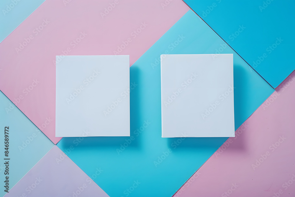 Fototapeta premium ブルーとピンクの背景にメモ用紙