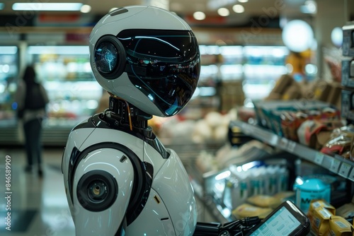 Futuristic Supermarket Checkout Counter Generative AI