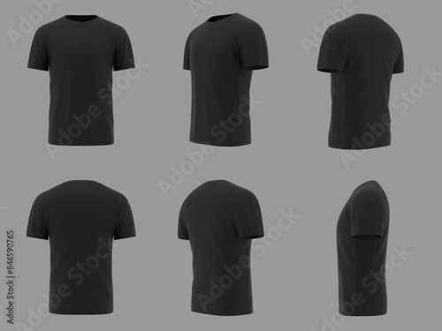 Blank black shirt mockup template, front and back view, isolated on white plain t-shirt mockup. Sweater t-shirt design presentation for printing