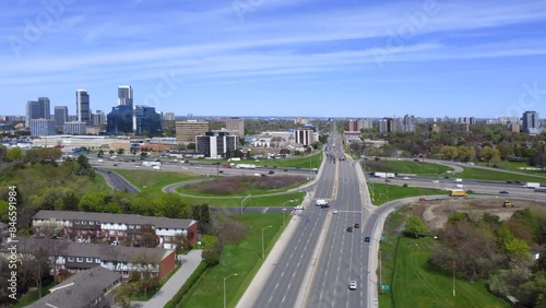 Drone view of Highway 401 in Toronto, Canada