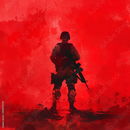 Patriotic US Soldier with Flag, Stylized Heroic Art © BG_Illustrations