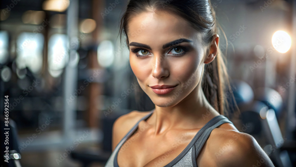 Brunette beauty with a smile, captured in gym Brunette beauty with a smile, captured in gym