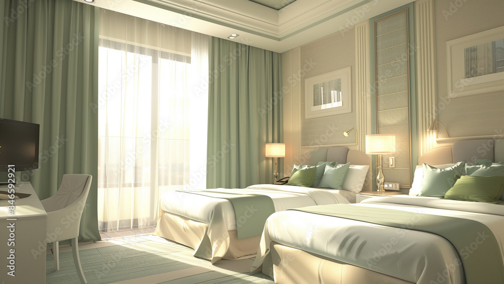 Pastel Perfection: A Wide-Angle View of a 5-Star Hotel Room Pastel Perfection: A Wide-Angle View of a 5-Star Hotel Room