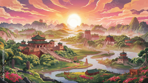 Chinese scenery landscape mountain outdoors.