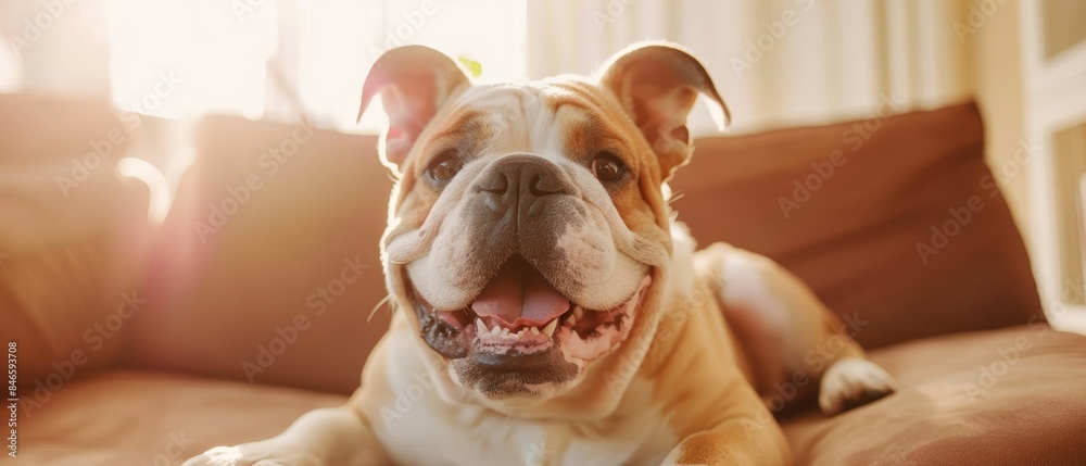 Happy and adorable Bulldog portrait with a joyful expression, ideal for an animal banner with copy space The fluffy dog looks delightful Happy and adorable Bulldog portrait with a joyful expression, ideal for an animal banner with copy space The fluffy dog looks delightful