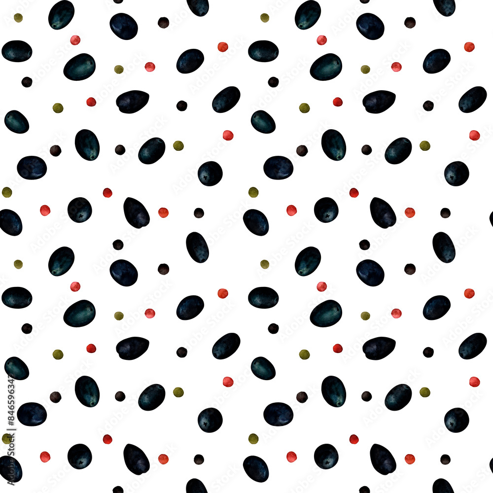 Olive black and peppercorn. Seamless pattern for prints on wallpaper, textiles, scrapbooking for packaging. For kitchen and restaurant design, cook and recipe book. Cottagecore and farmhouse design Olive black and peppercorn. Seamless pattern for prints on wallpaper, textiles, scrapbooking for packaging. For kitchen and restaurant design, cook and recipe book. Cottagecore and farmhouse design