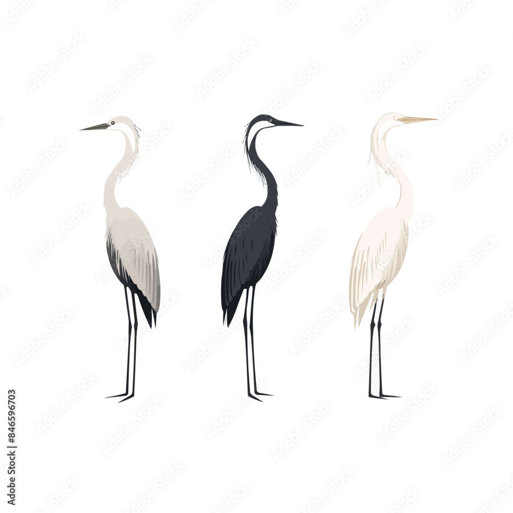 Obraz premium Heron | Minimalist and Simple set of 3 Line White background - Vector illustration