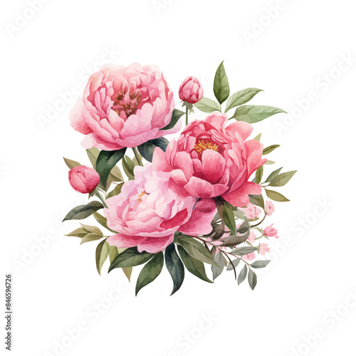 Happy mothers day illustrations watercolor pink peony flower bouquet isolated on white background digital painting