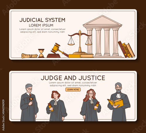 Hand drawn judge horizontal banner template set