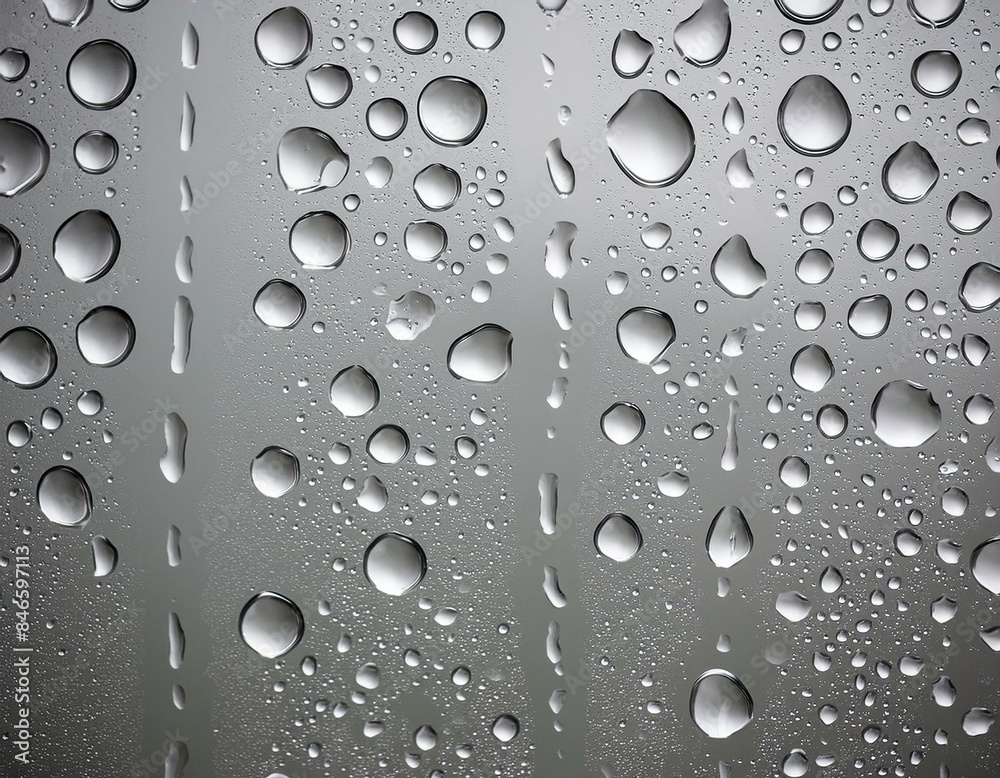 Raindrops on a gray background with glass Raindrops on a gray background with glass