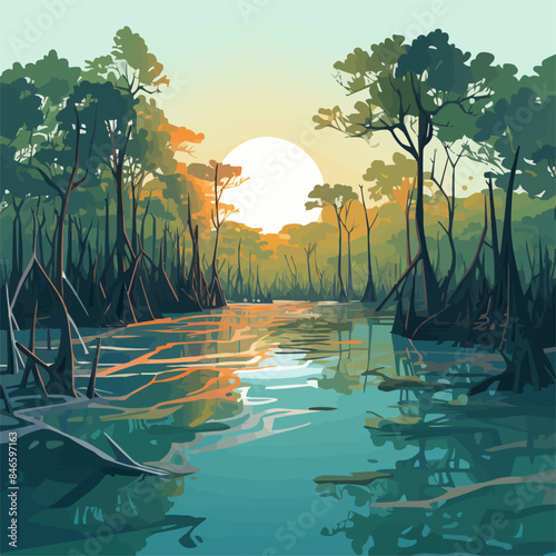 lush mangrove forest vector simple 3d smooth cut isolated illustration