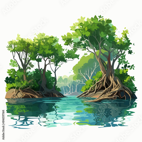 lush mangrove forest vector simple 3d smooth cut isolated illustration