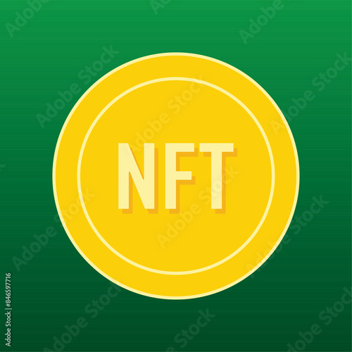 NFT gold icon coin. Round golden nft sign, non-fungible token pictogram. Crypto art, virtual cryptography artwork, collectible digital token coin symbol.nft banner for web. Non-renewable token.