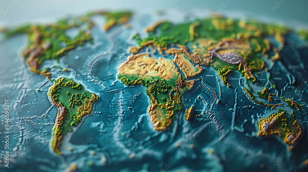 Detailed 3D render of Earth showcasing topography, bathymetry, and diverse ecosystems