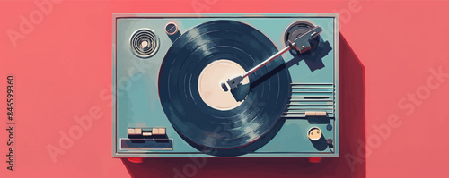 Vintage vinyl record player with spinning record Vector flat minimalistic isolated illustration