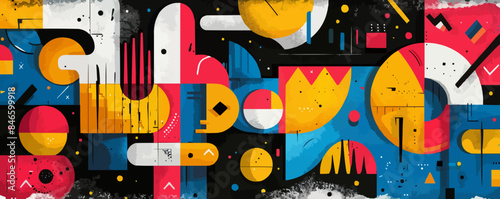 Urban street art mural with vibrant colors and abstract designs Vector flat minimalistic isolated illustration