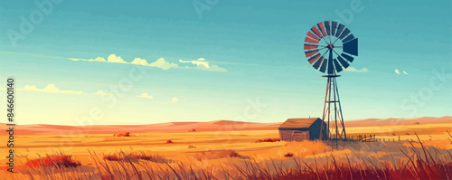 Old-fashioned windmill in a field Vector flat minimalistic isolated illustration