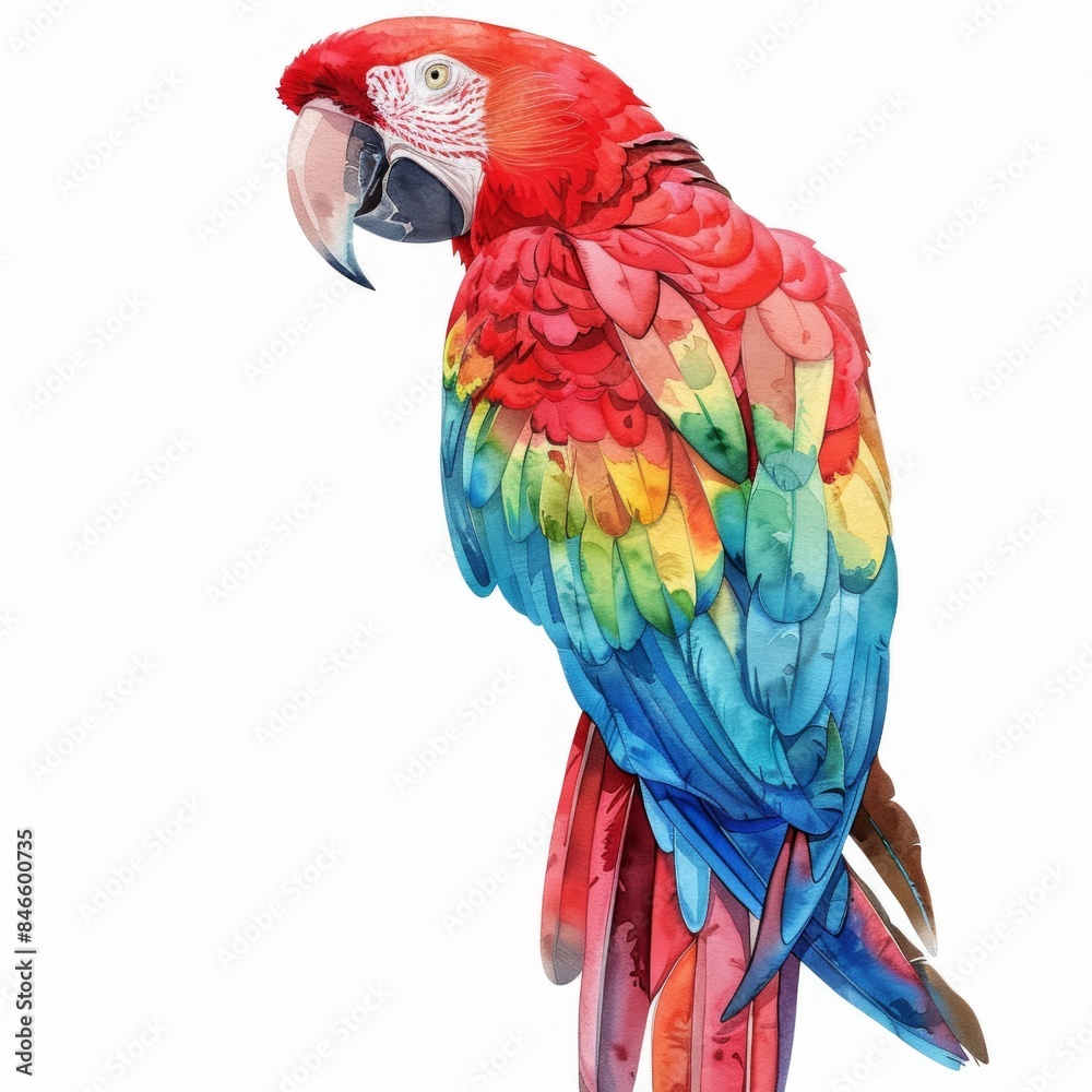 Obraz premium Beautiful watercolor clipart featuring a vibrant parrot, isolated on a white background