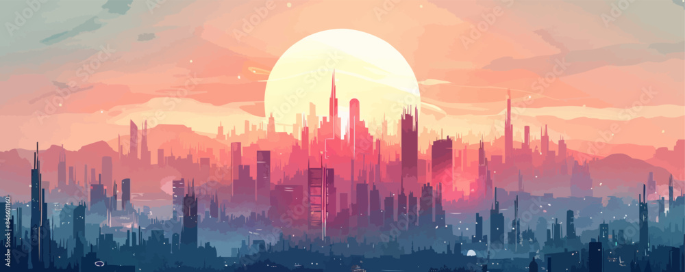 City inhabited by artificial beings. Vector flat minimalistic isolated illustration. City inhabited by artificial beings. Vector flat minimalistic isolated illustration.