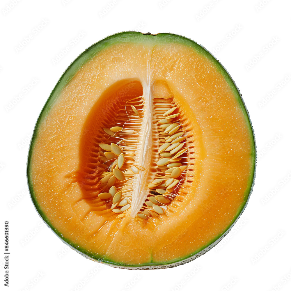Sliced cantaloupe melon with seeds, showcasing vibrant orange flesh. Perfect for healthy eating, summer freshness, and food presentations. Sliced cantaloupe melon with seeds, showcasing vibrant orange flesh. Perfect for healthy eating, summer freshness, and food presentations.